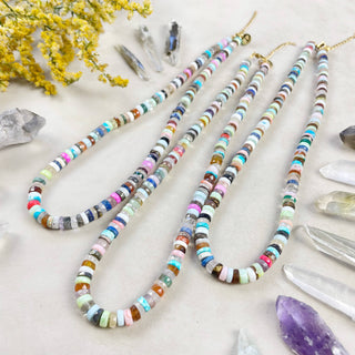 Chunky Multi Gemstone Heishi Beaded Necklace