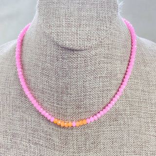 Mia// Pink Grapefruit Crystal Beaded Delicate Necklace