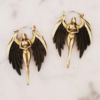 Dark Angel Carved Hoop Earrings