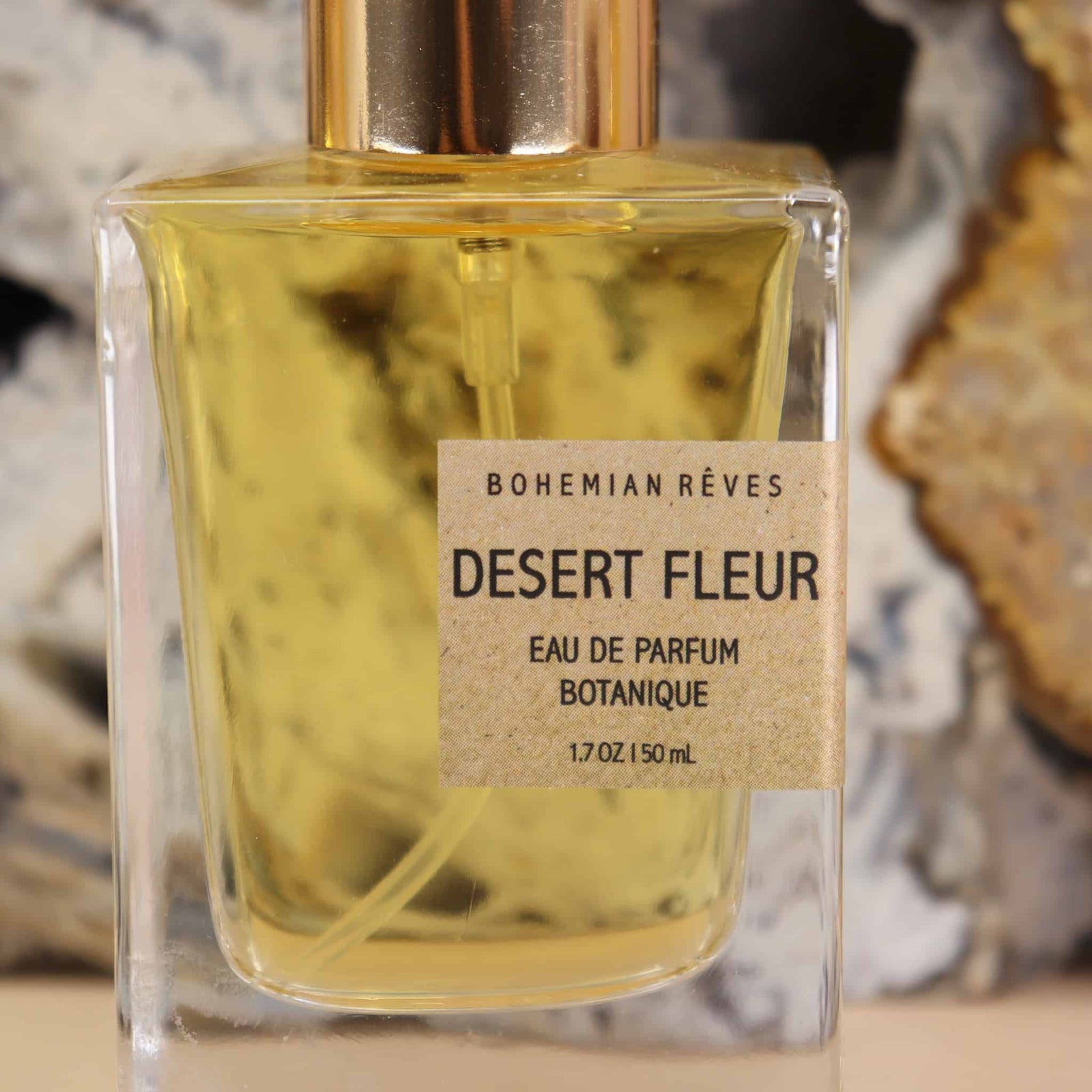 Close-up label of Desert Fleur Botanical Perfume by Bohemian Rêves – 50ml