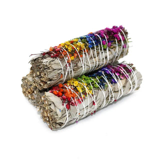Energy Wheel Rainbow Floral White Sage Smudge Sticks | 4’