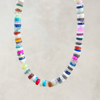 Chunky Multi Gemstone Heishi Beaded Necklace