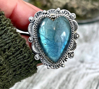 Labradorite Heart Crystal Ring in Sterling Silver Adjustable