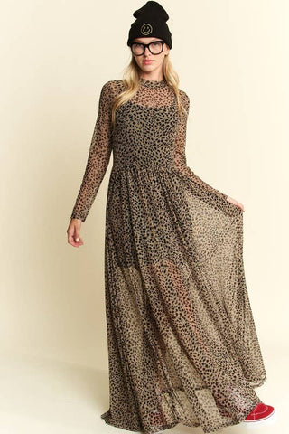 Animal Print Mesh Maxi Dress