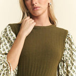 Floral Print Midi Dress - Olive/Navy