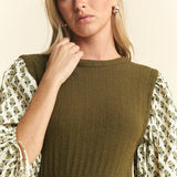 Floral Print Midi Dress - Olive/Navy