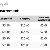 The size chart for Serenity Collective tops.