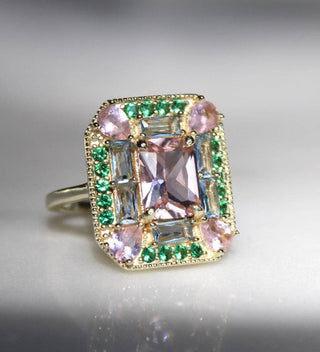 Emerald Morganite Mosaic Cocktail Ring