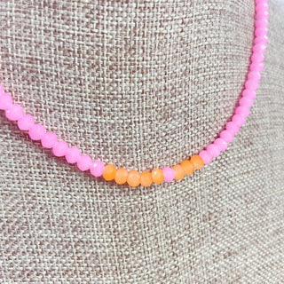 Mia// Pink Grapefruit Crystal Beaded Delicate Necklace