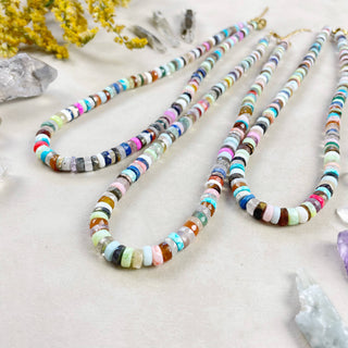 Chunky Multi Gemstone Heishi Beaded Necklace