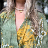 Festival-ready green boho kimono front view on model