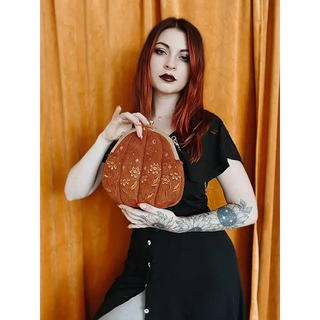 Embroidered Velvet Pumpkin Purse - Crossbody / Top Handle