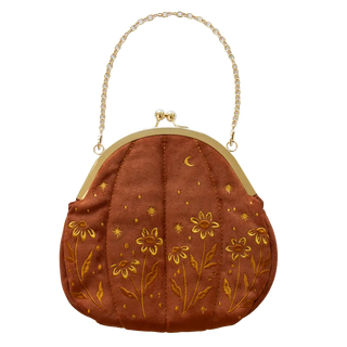 Embroidered Velvet Pumpkin Purse - Crossbody / Top Handle