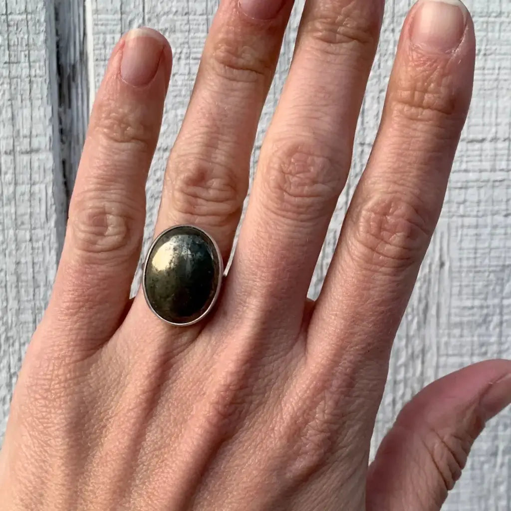 Edgy Oval Pyrite Sterling Silver Statement Ring