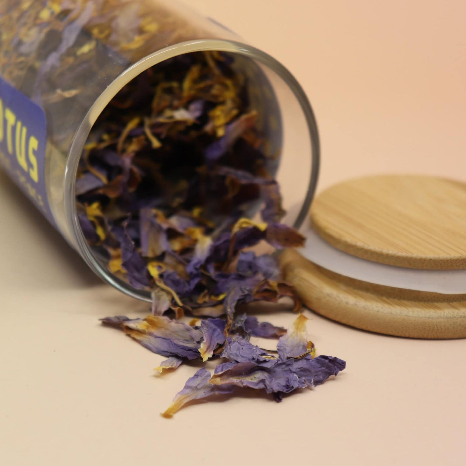 Stylish packaging of Organic Blue Lotus Tea with modern blue and yellow design.