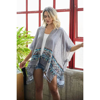 Embroidery Trim Kimono with Tassels