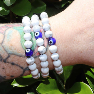 Stacked Howlite beaded bracelet with evil eye beads
