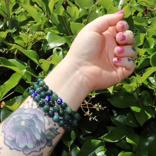 Green Moss Agate bracelet stacked on wrist