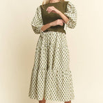 Floral Print Midi Dress - Olive/Navy