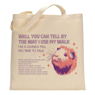 The 'Stayin' Alive' guinea pig tote on a white background.