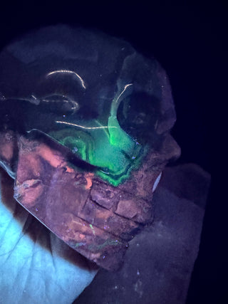 Rare Green & Red Uv Reactive Volcanic Agate Skull