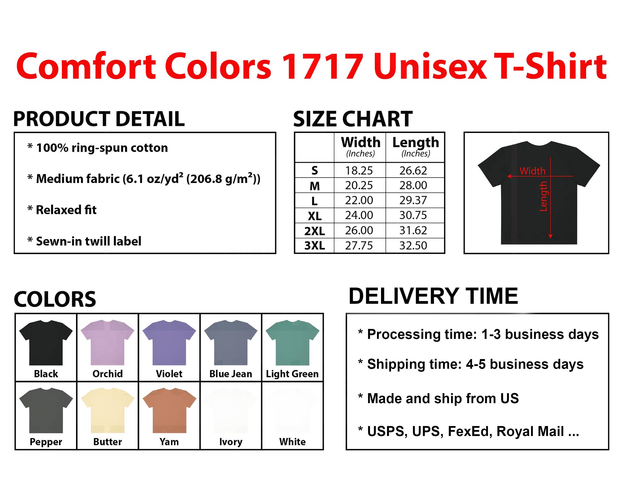 The sizing chart for the K-pop Demon Hunters shirts.