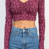 Peace Symbol Long Sleeve Crop Top