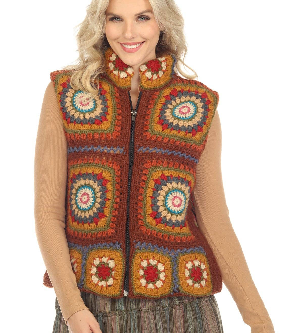 Crochet Mandala Fleece Lined Vest 