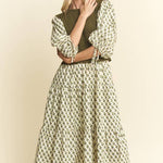 Floral Print Midi Dress - Olive/Navy