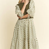 Floral Print Midi Dress - Olive/Navy