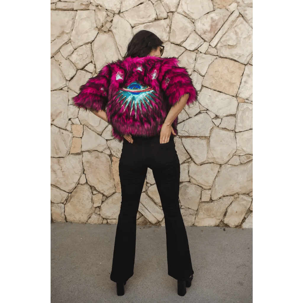 Faux Fur Jacket in Monster Pink by Jennafer Grace - The Boho Depot