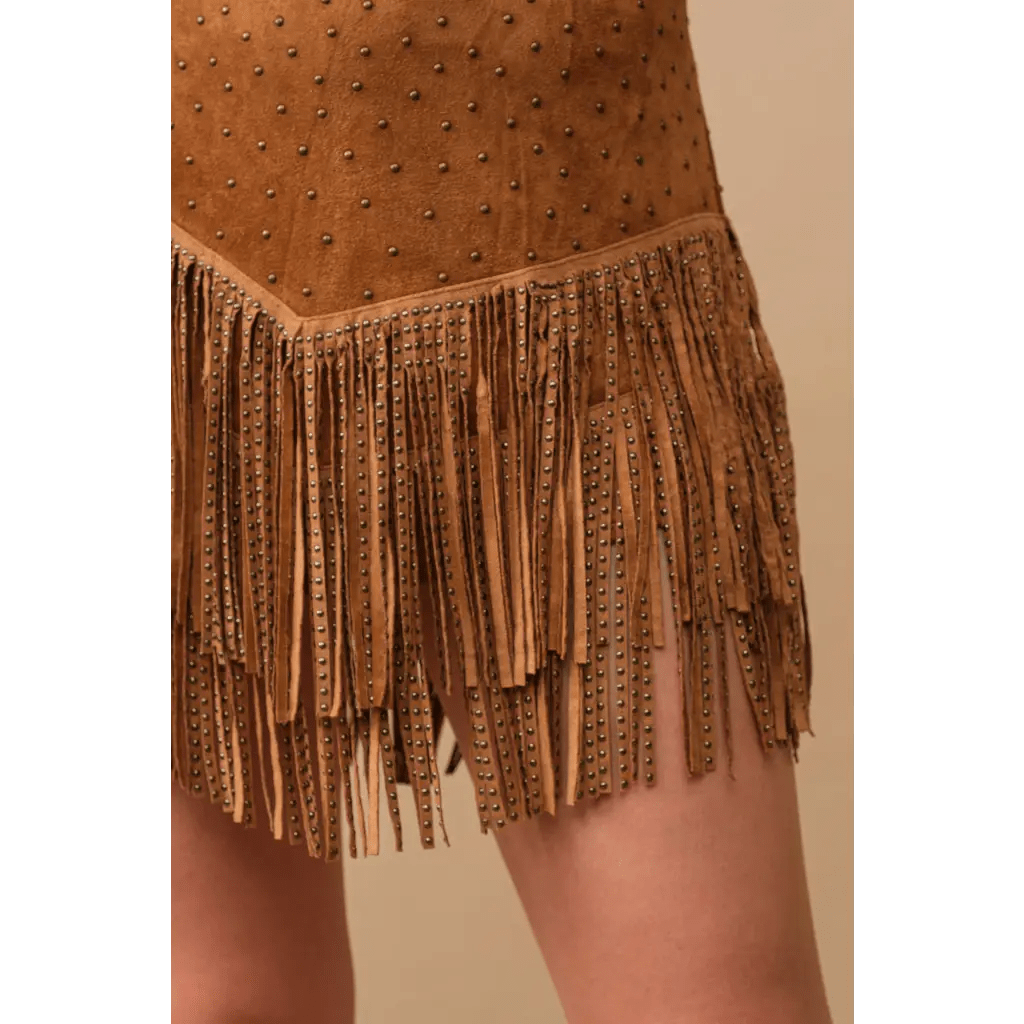 Faux Suede Studded Skirt - The Boho Depot