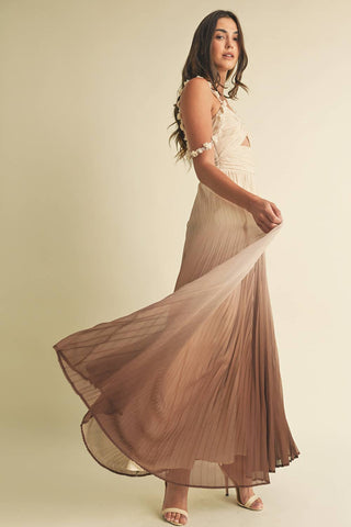 Ombre Pleated Maxi Dress