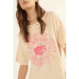 Graphic Tee - Distressed Loose Fit - Feelin’ Groovy - Small