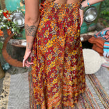 Backless rainbow boho jumpsuit with wraparound ties