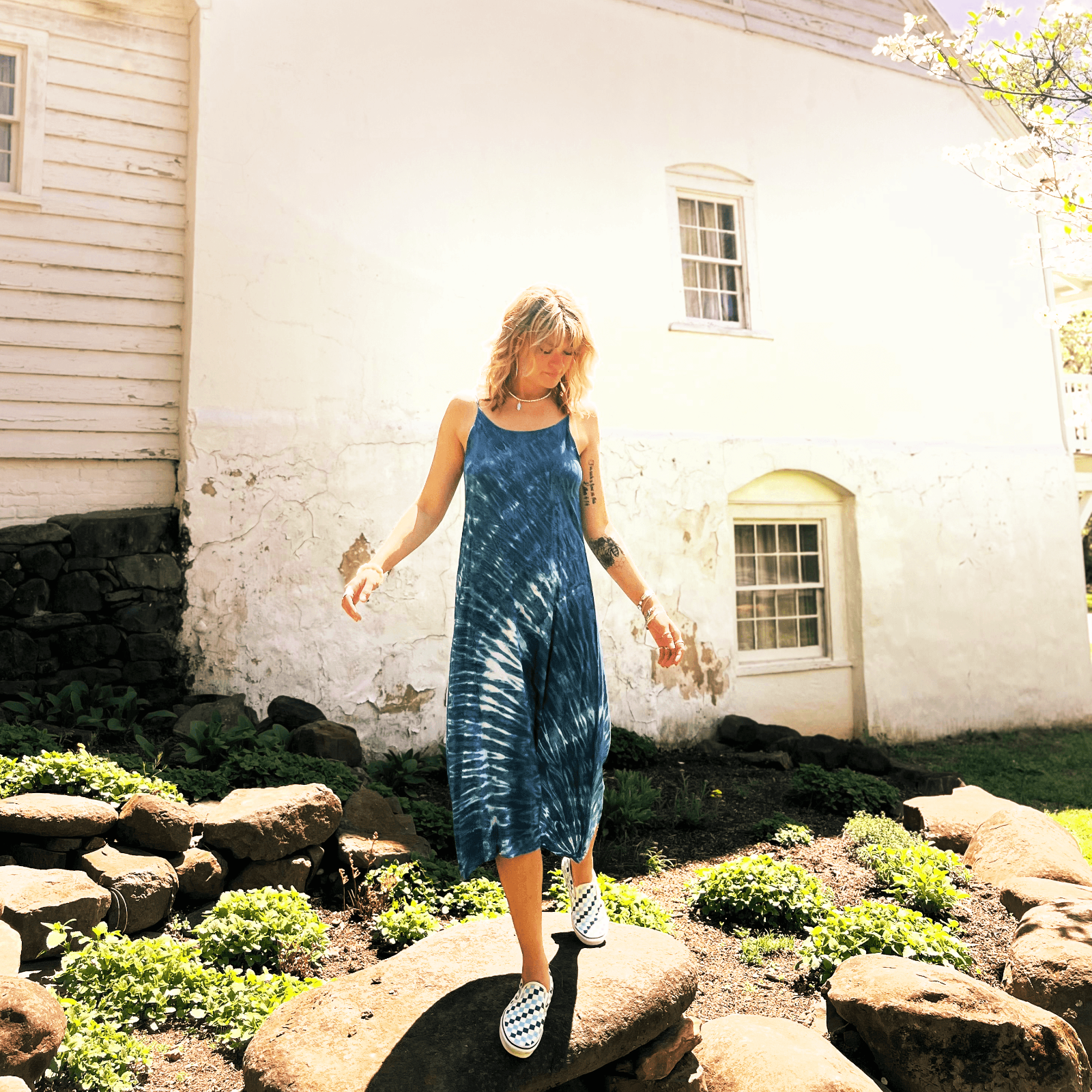 natural indigo flowy dress festival boho clothing