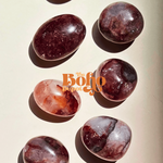 Marbled stones on a beige background with 'The Boho Stone' logo.