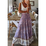Floral Print Shirred Dress/Skirt - L - L / Purple / 100%