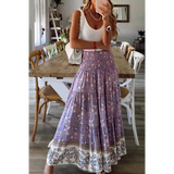 Floral Print Shirred Dress/Skirt - L - L / Purple / 100%