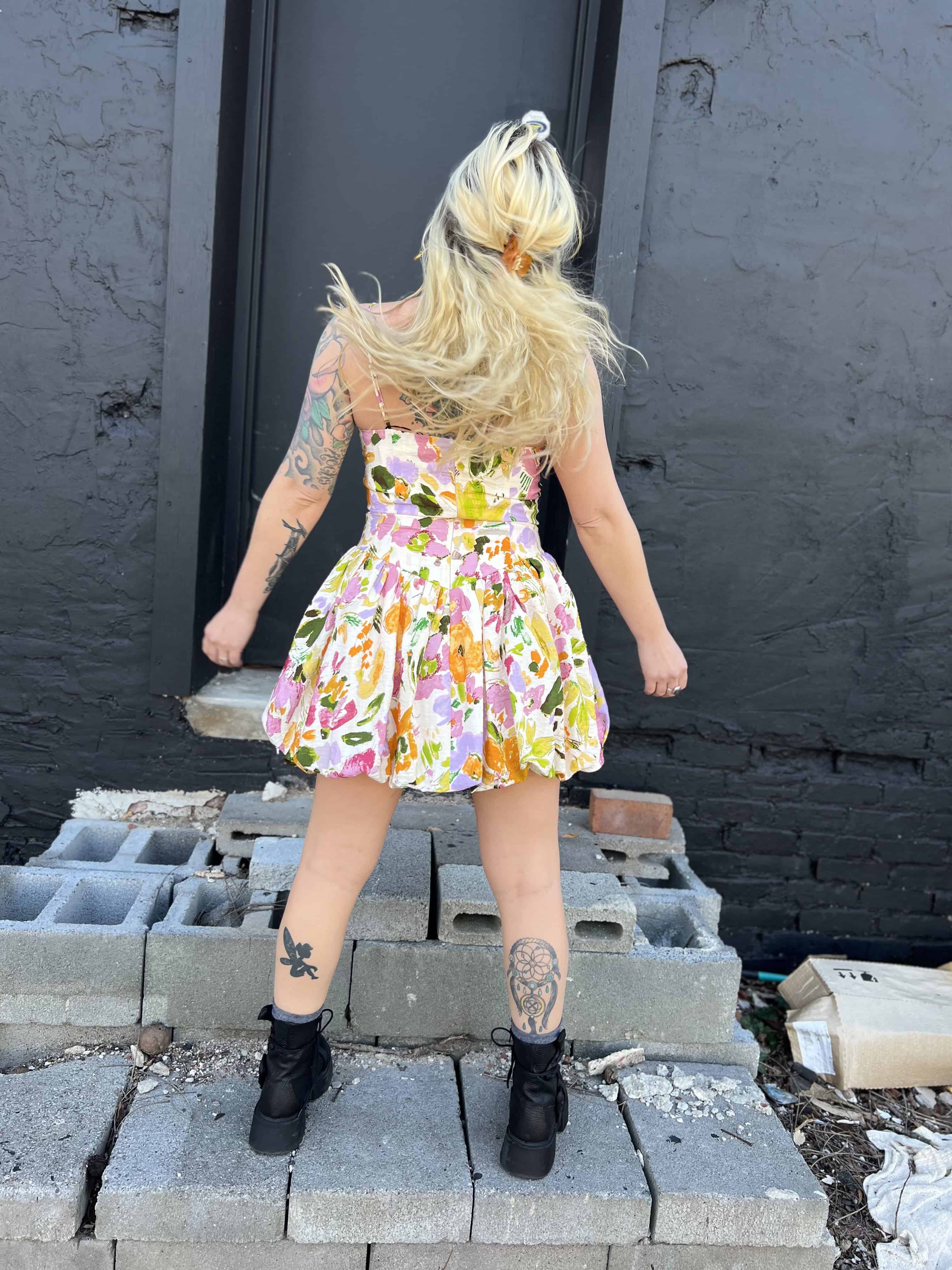 Floral Print Bubble Skirt Mini Dress