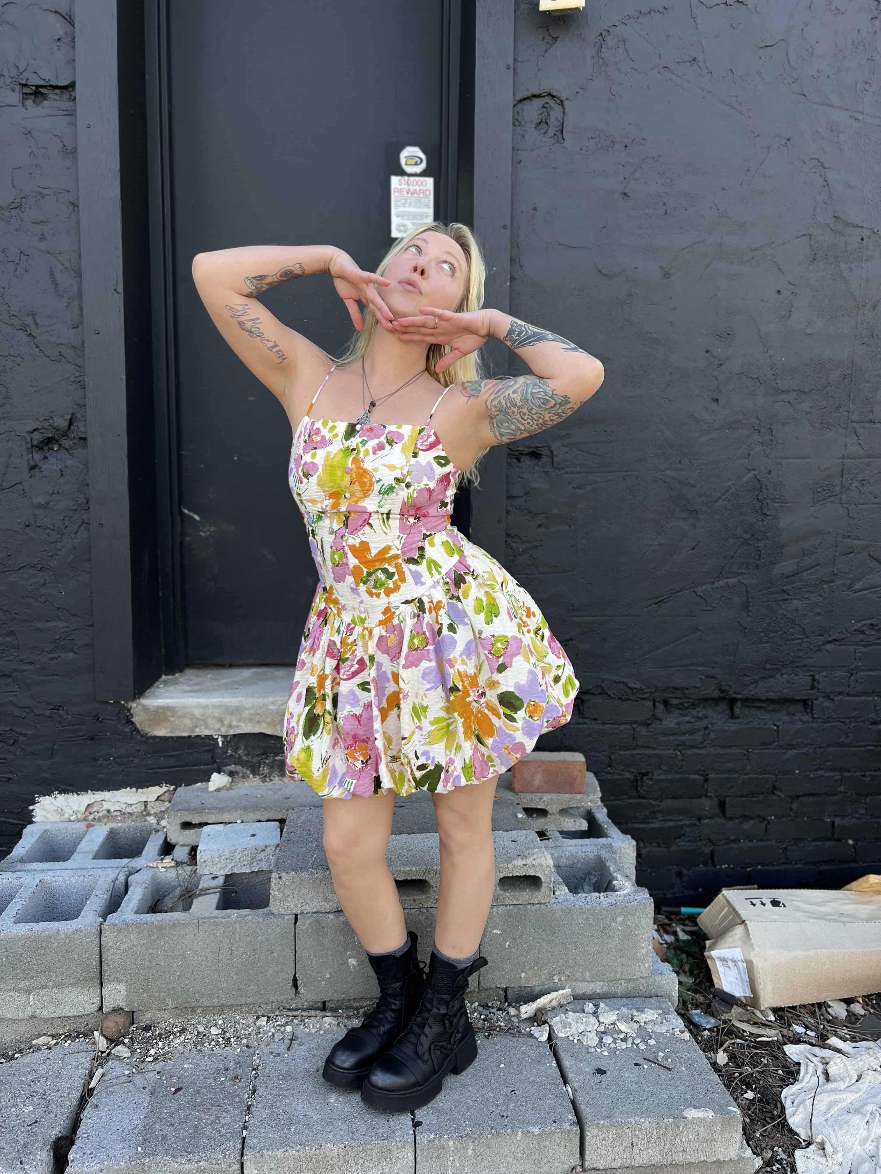 Floral Print Bubble Skirt Mini Dress