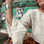 Woven cotton bell sleeve boho style crop top
