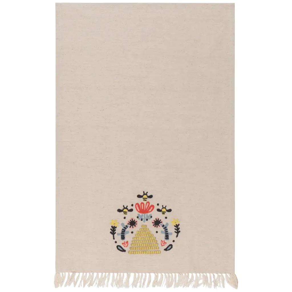 Frida Embroidered Cotton Linen Kitchen Towel