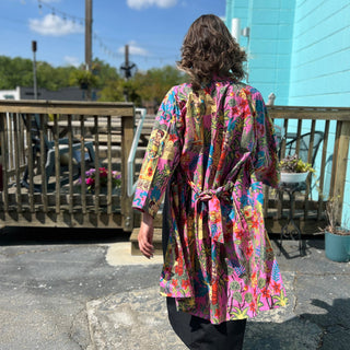 Back view showing sash and full print of Frida kimono robe