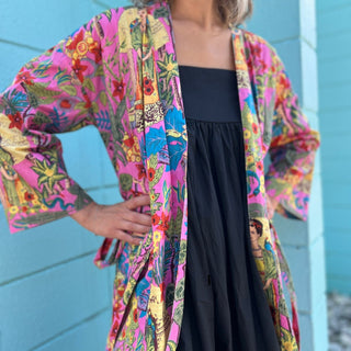 Model in Frida kimono robe with arms on hips