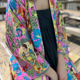 Detailed close-up of sleeve art and tropical pattern