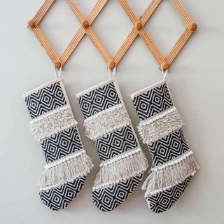 Geometric Boho Stocking | Black + Cream Bohemian Christmas