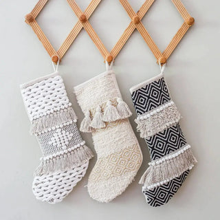 Geometric Boho Stocking | Black + Cream Bohemian Christmas