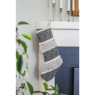 Geometric Boho Stocking | Black + Cream Bohemian Christmas