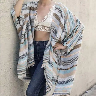 Geometric Stripe Jacquard Kimono